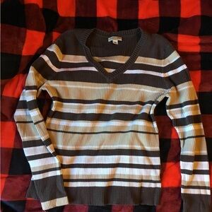St. John's Bay Brown and White V-Neck Sweater